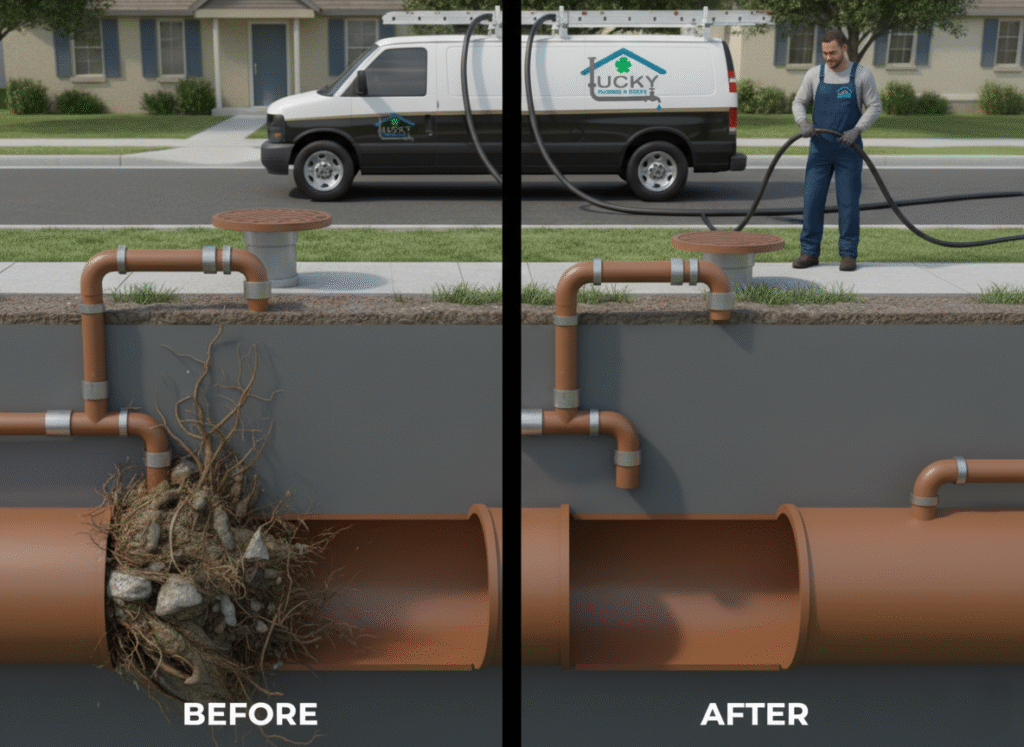 before after sewer cleaning