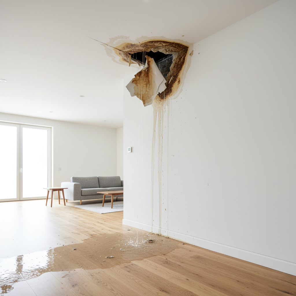 Water damage on a wall or ceiling in a modern home