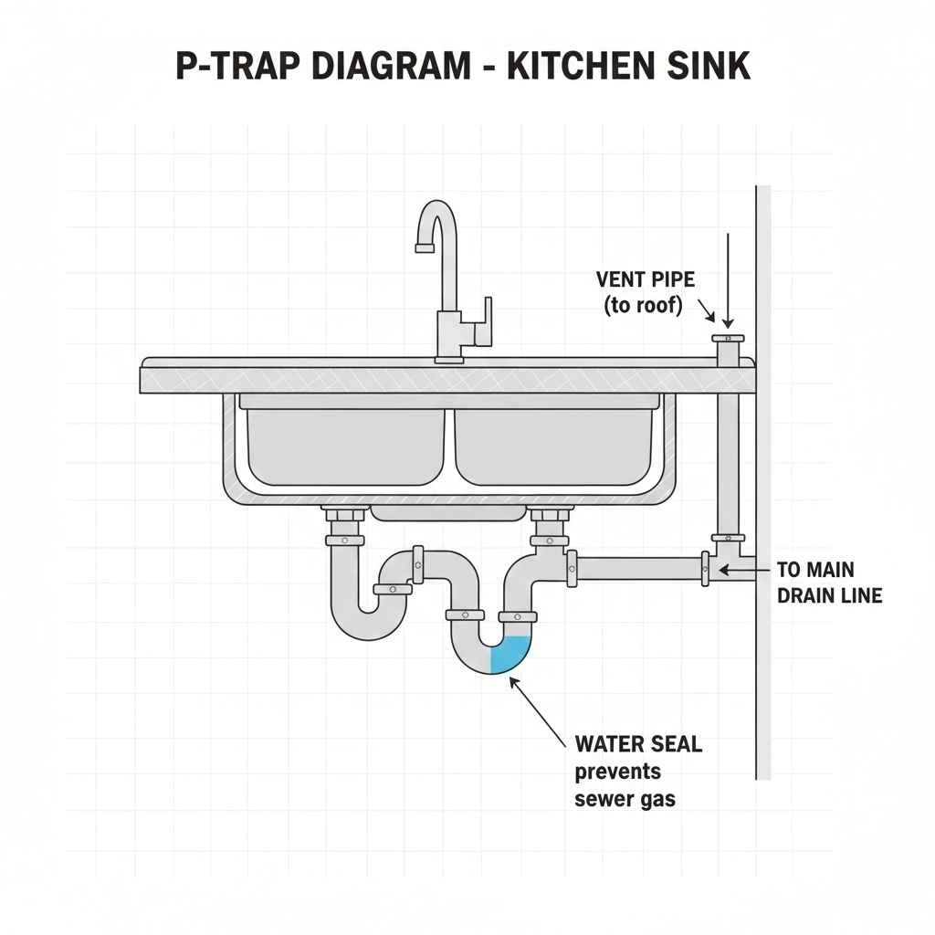 Diagram showing P trap under sink