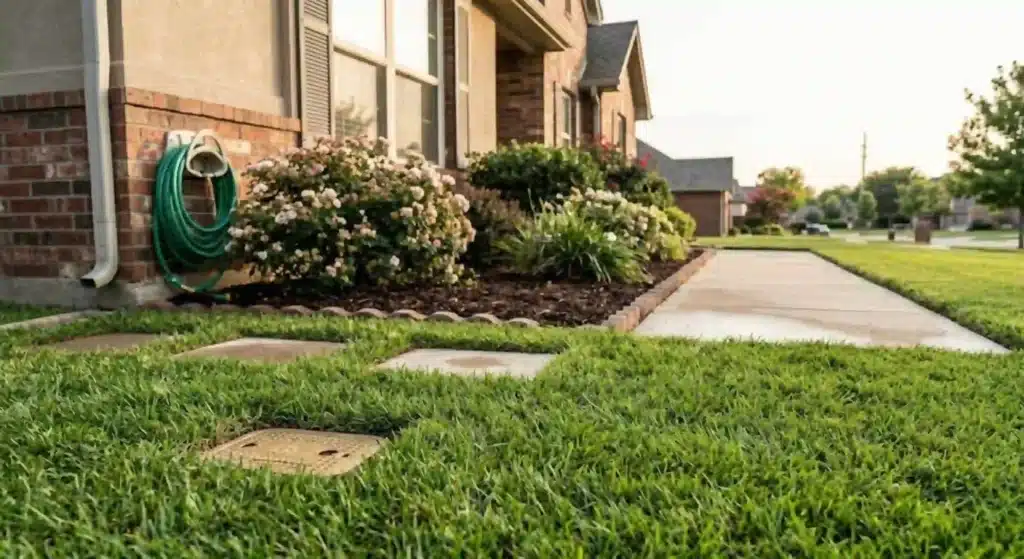 restored yard after plumbing repair