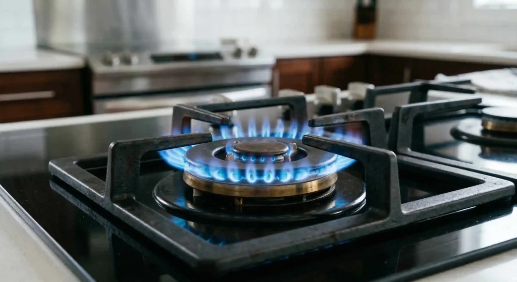 gas stove burner with a clean blue flame