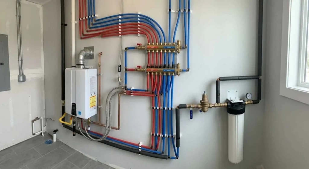 modern plumbing system inside a home