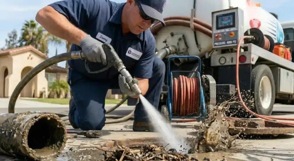 professional hydro jetting equipment in action