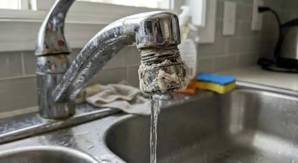 scale buildup on faucet before filtration