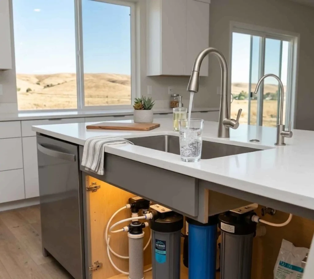 Modern kitchen sink with clean filtered water in Los Banos home