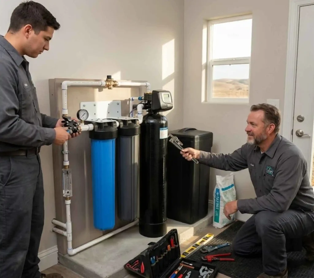 Professional water filtration installation in Los Banos home