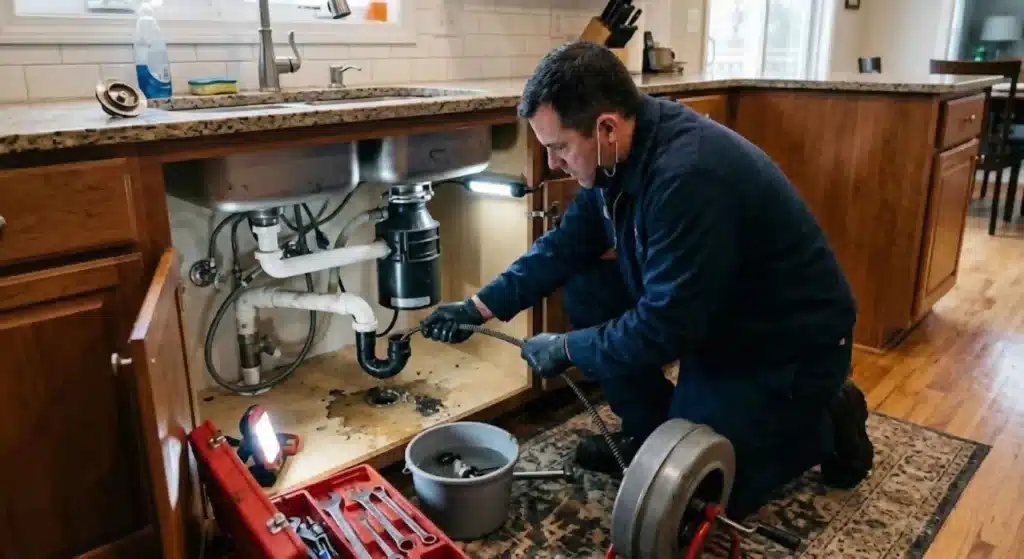 Los Banos plumbing technician performing professional kitchen drain cleaning